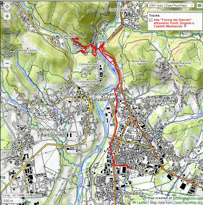 Mappa del Tour Clanezzo Ponti Porto Dogana Castello Fucina del Diavolo