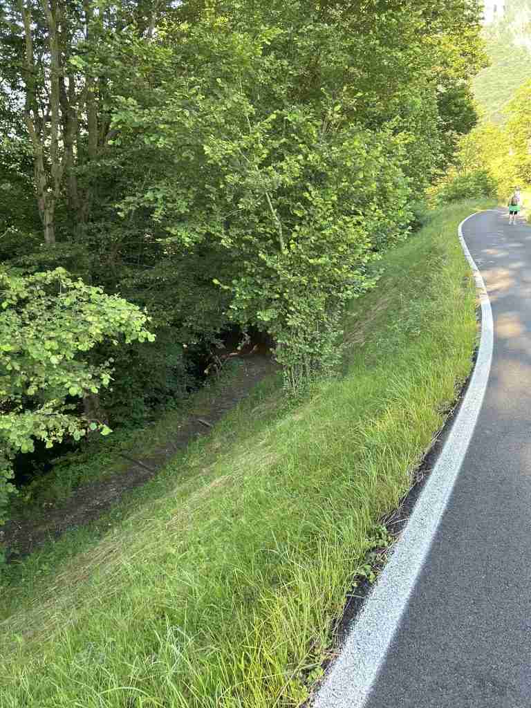 La strada con una mulattiera più in basso