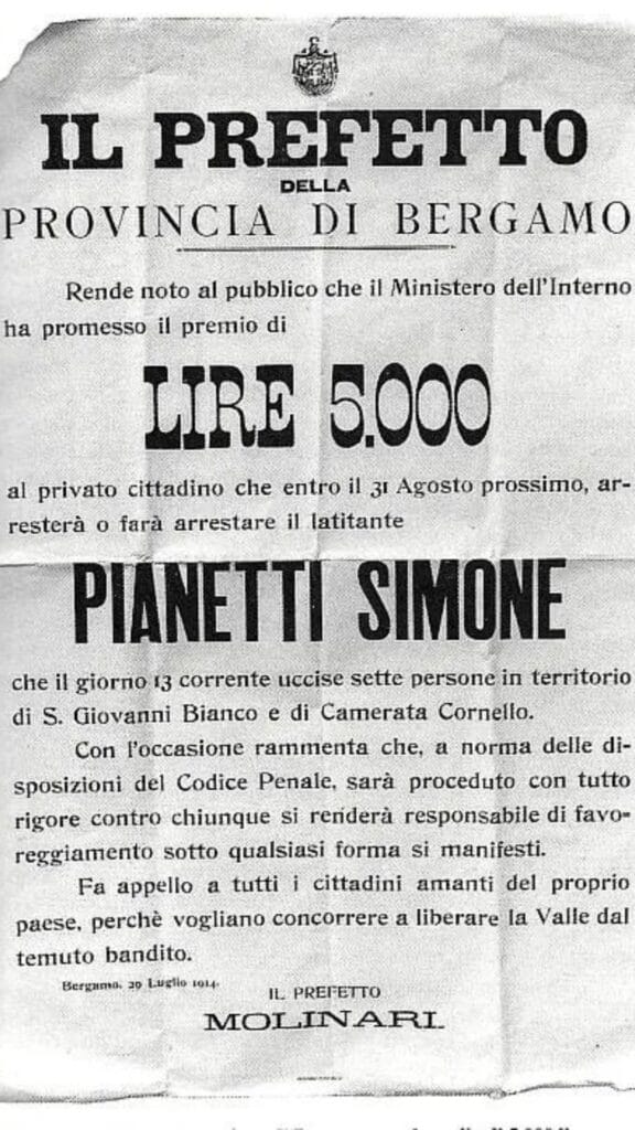 Pianca 1914 - Il delitto - San Giovanni Bianco - (BG)